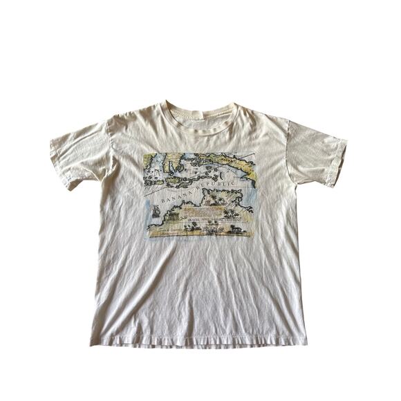 Vintage Banana Republic Travel and Safari Map White Large Single Stitch T-shirt - Picture 1 of 6